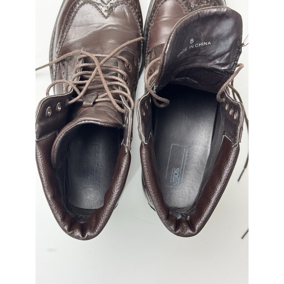 Size 9 - ASOS Men’s Brown Leather Brogue Wingtip Boots - Picture 6 of 7